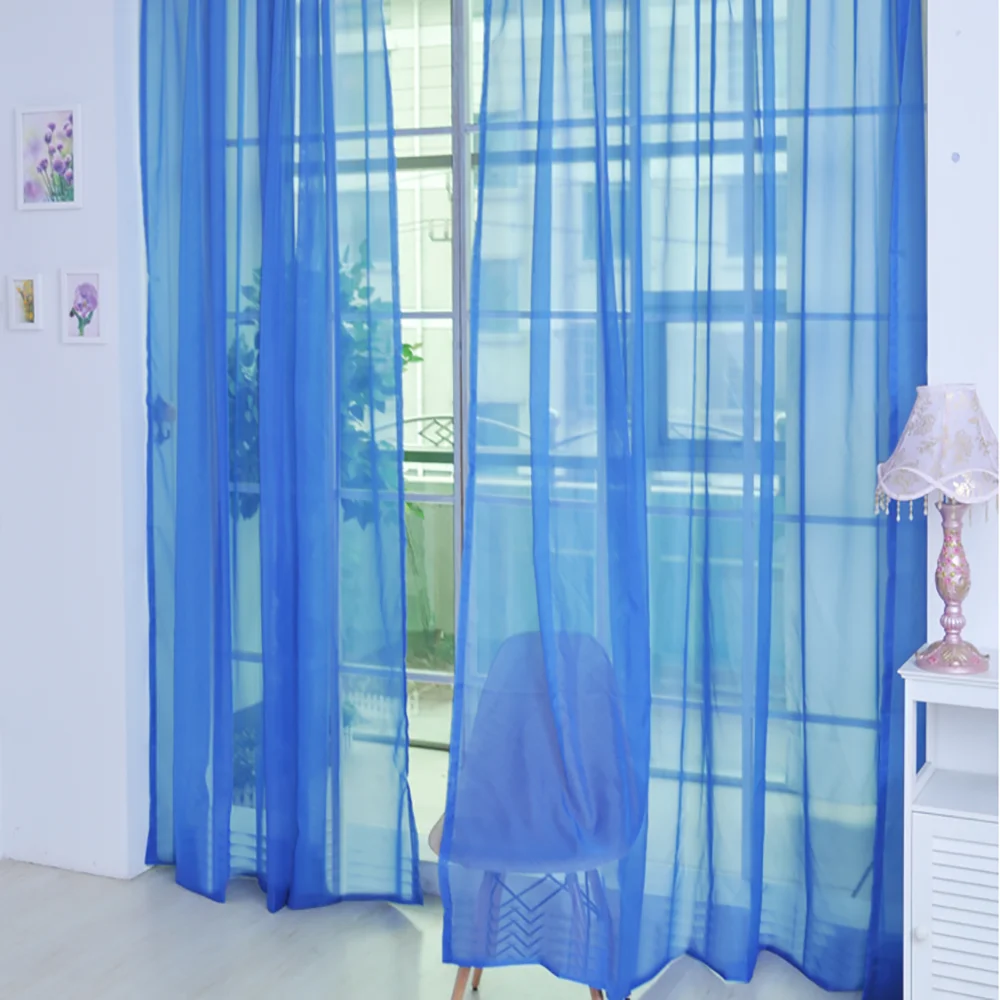 

1 PCS Pure Color Tulle Door Window Curtain Drape Panel Sheer Scarf Valances Room Curtains For Modern Bedroom Living New