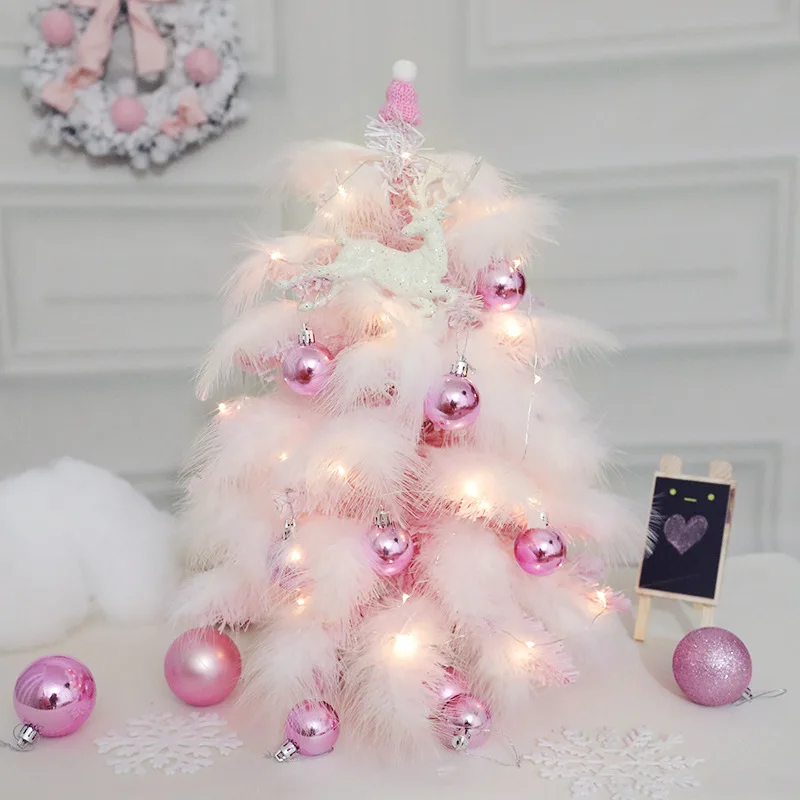 45/60cm Pink Feather Christmas Tree Package Blue Xmas Tree Decor