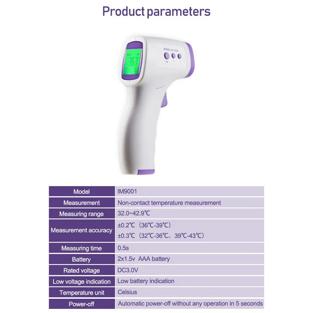 

Non-contact Infrared Forehead Thermometer ABS for Adults Children LCD Display Digital Laser Temperature Tool Body Thermometer