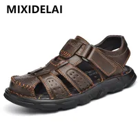 Chaussures décontractées en cuir véritable pour hommes, sandales classiques de haute qualité, baskets d'été pour marche en plein air, respirantes 1