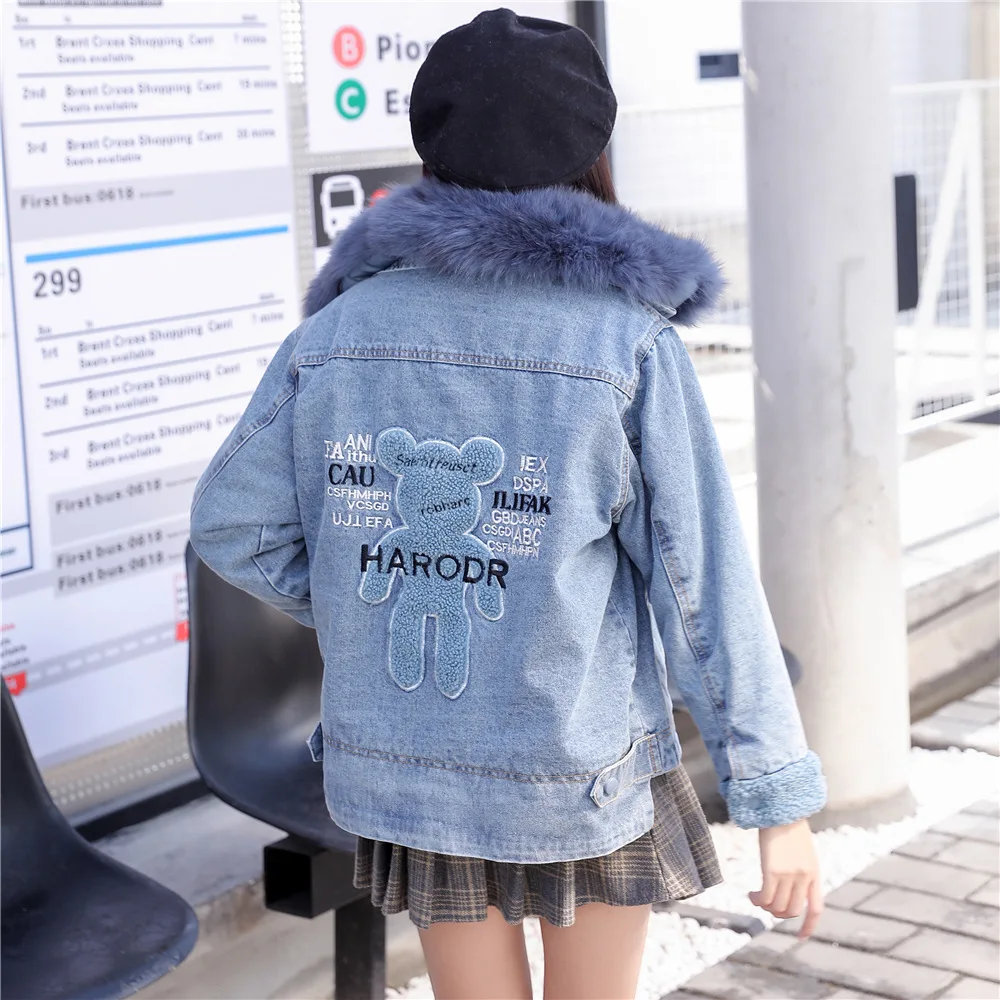 

2019 New Style Autumn And Winter Jeans Coat plus Velvet Fashion Short Loose-Fit Korean-style Dehaired Angora Versatile Cotton Co