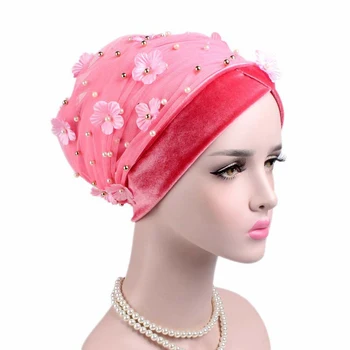 

Flower Applique Women Hijabs Muslim Islamic Scarf Scarves Lady Hat India Cap Muslim Turban Hats Beanie Hat Hair Accessories