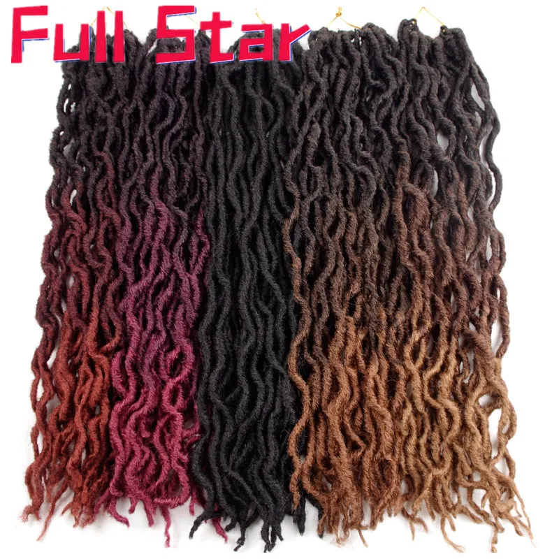 Full Star Ombre Gypsy Faux Locs Curly Crochet Braids Synthetic Braiding Hair Black Brown Crochet Hair Extensions 20" for Women