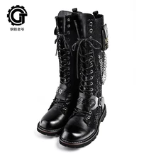 Высокие сапоги; сапоги в жокейском стиле; мужская обувь с высоким голенищем в стиле локомотив; кожаные сапоги в стиле панк-рок; ботинки с большим носком