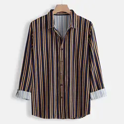 2019 Стильные Мужские дышащие полосатые летние свободные пуговицы с коротким рукавом Повседневная рубашка блузка пляжная Гавайская Camicia da