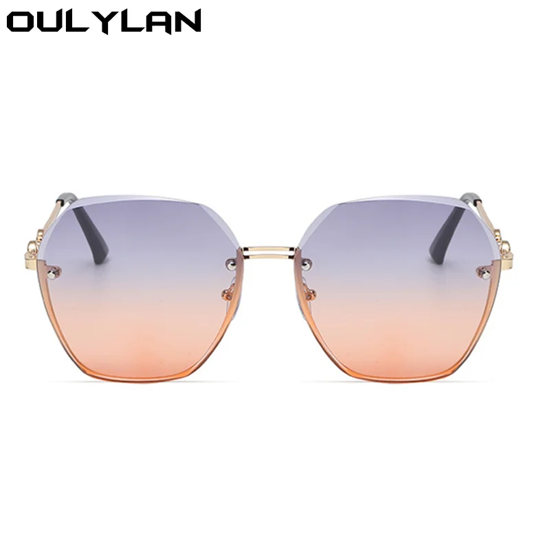 Oulylan Trimming Rimless Sunglasses Women Fashion Irregular Gradient Pink Sun Glasses Ladies Oversized Shades Eyewear UV400
 5