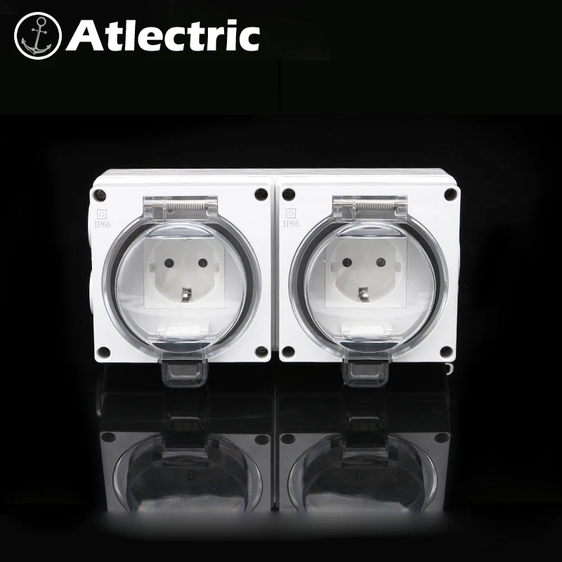 

Atlectric IP66 DE/RU/ES Standard Plug Switch Socket Weatherproof Waterproof And Dustproof Case Outdoor Wall Outlet Safety 16A