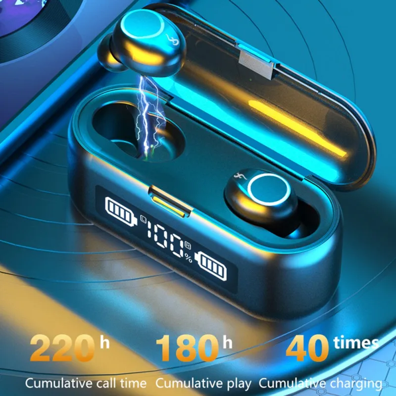 F9 45 Bluetooth In Ear Headset LED Touch Control True Wireless Noise Cancelling Earphones With Microphone Charging Box