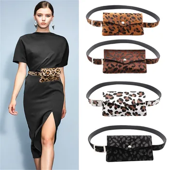 

Women Leopard Horse Hair Waist Bag Dual-use Mobile Phone Bag Purse with Removable Leather Belt Waist Bag Free Ship