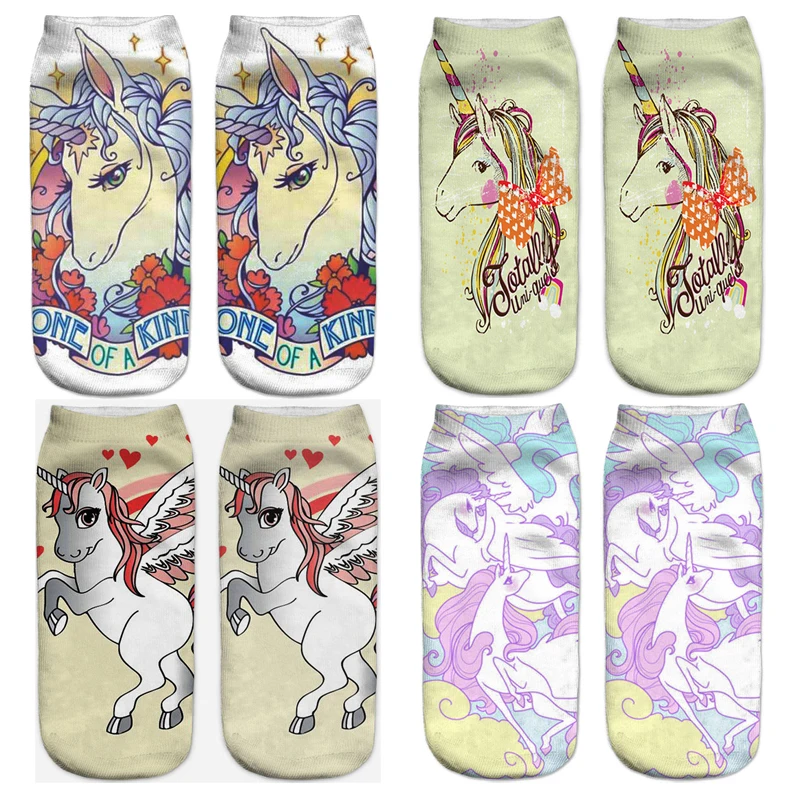 emoji unicorn funny socks Hot Sale 3d Printed womens socks low cut ankle short spaort socks
