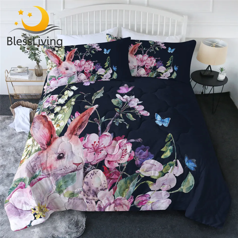 Blessliving coelho verão colcha conjunto de cama flor rosa colchas animais  floral couette de lit bonito fina colcha dropship|Colchas| - AliExpress