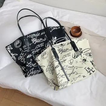 

Graffiti Canvas Women's Tote Package Shoulder Bags Casual Handbag for Women Environmental Shopping Bag Crossbody Bags Purses