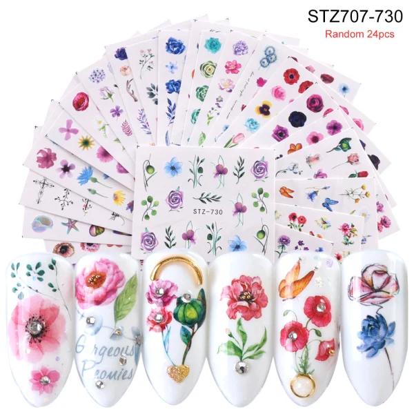 Роза цветок дизайн ногтей стикер набор зима Рождество переводная наклейка Дизайн для ногтей украшение слайдер LASTZ683-706-1 - Цвет: STZ707-730 24PCS
