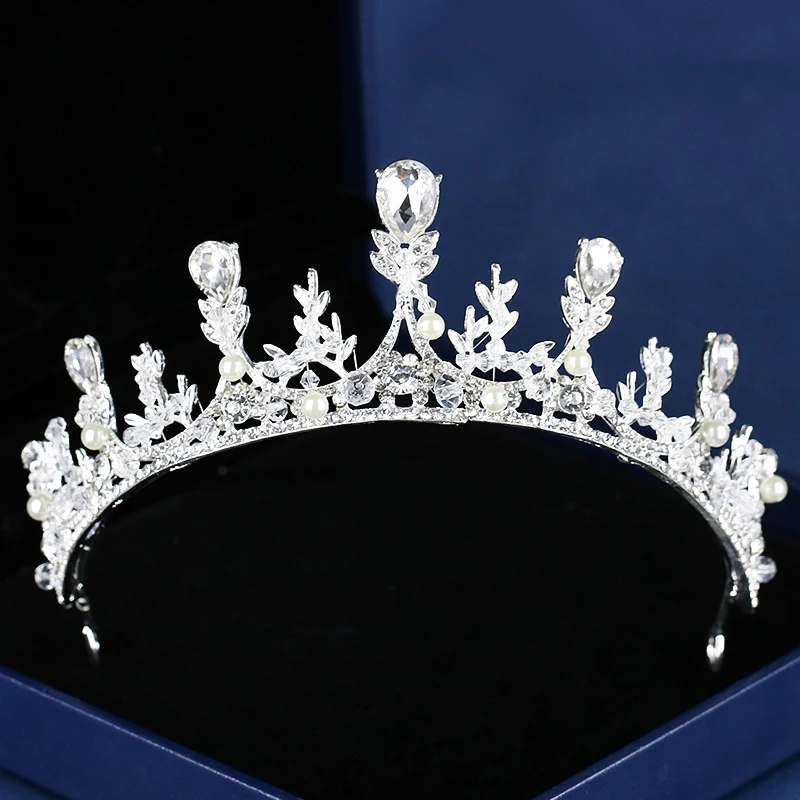 Серебристый Модные жемчужные диадемы, короны, свадебные хрустальные стразы, свадебная корона, серебряные украшения для волос, головные украшения, свадебные аксессуары для волос - Окраска металла: Серебристый