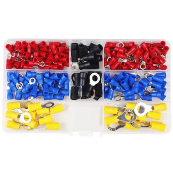 

200pcs RV Electrical Ring Terminal Crimp Connector Kit Set With Box,Copper Wire Insulated Cord Pin End Butt