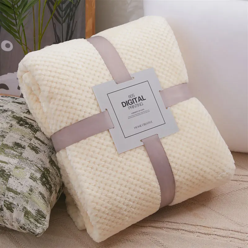 

Pure Color Mesh Pineapple Grid Blanket Flannel Cover Soft Air Conditioning Blanket Portable Sofa Car Travel Cover Blanket 