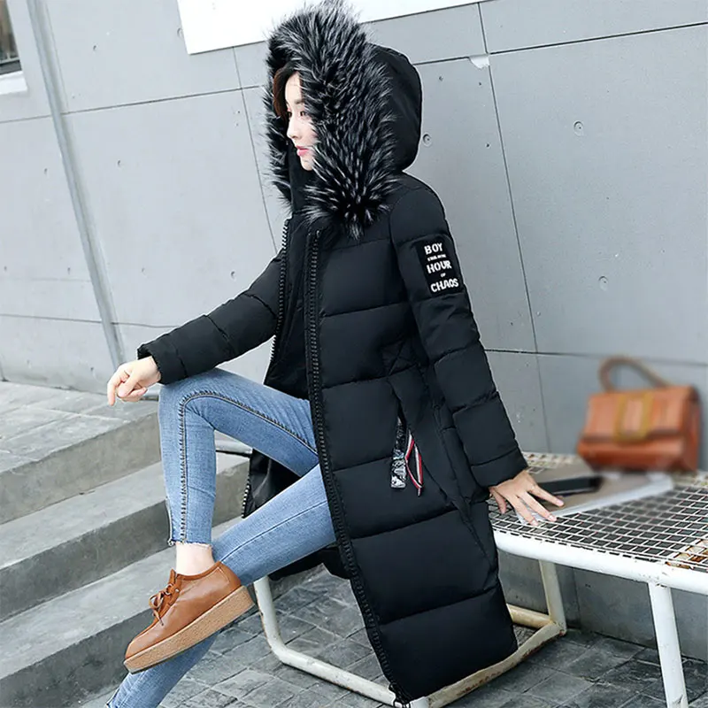 Goede Winter Hooded Thicken Down Jas Vrouwen Lange Warme Slim Down Jassen Vogue Brief Lange Mouwen Rits Uitloper Dames Faux Fur kraag