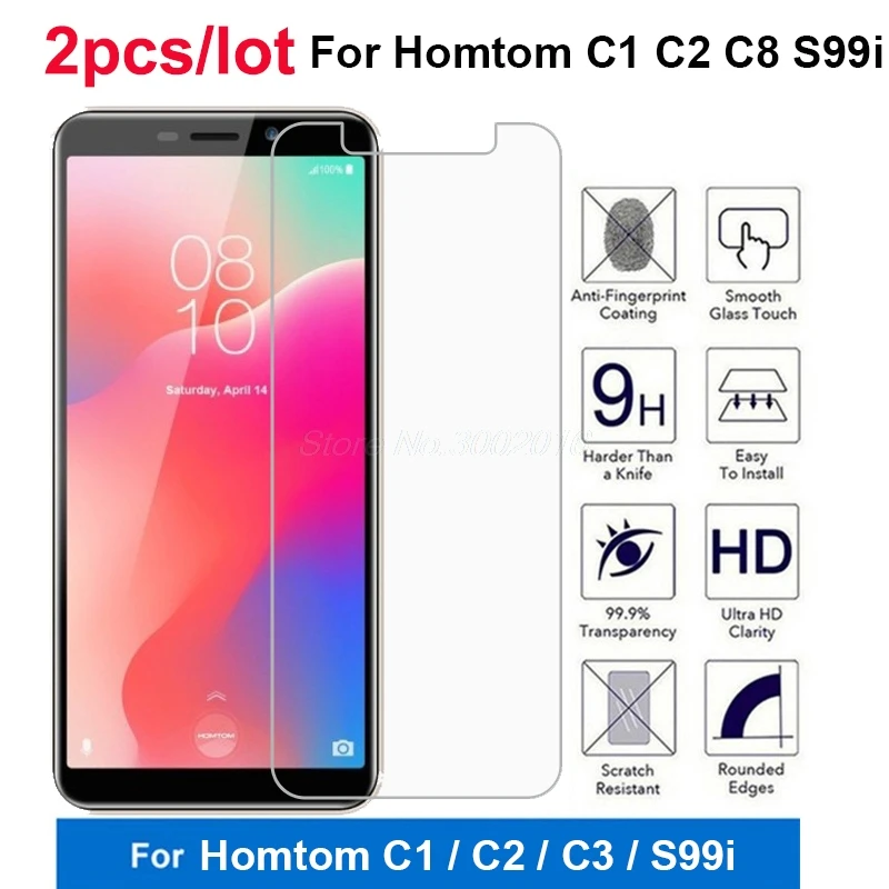 

2PCS Tempered Glass For Homtom C1 C2 C8 S99i Screen Protector 9H 2.5D Protective Phone Film For Homtom C2 Lite Case Glass Cover