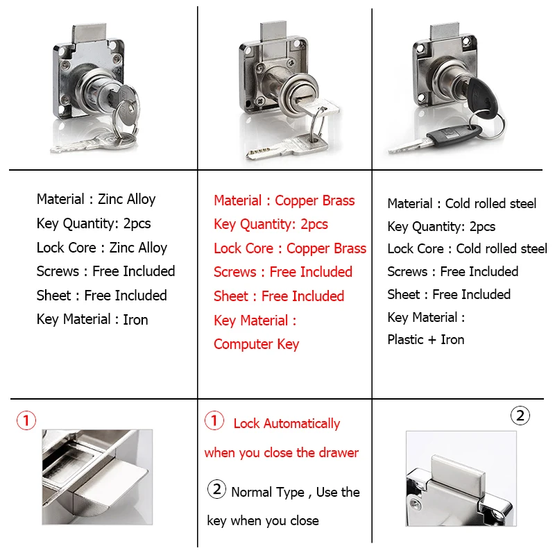 NAIERDI медные замки для ящиков шкаф стол защелка домашняя камера с 2 ключами шкафа