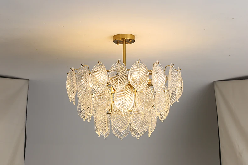 cheap chandeliers Postmodern Simple Atmosphere Light Luxury Home Living Room Lamp Villa Dining Room Bedroom Creative Glass Leaf Chandelier chandelier lamp