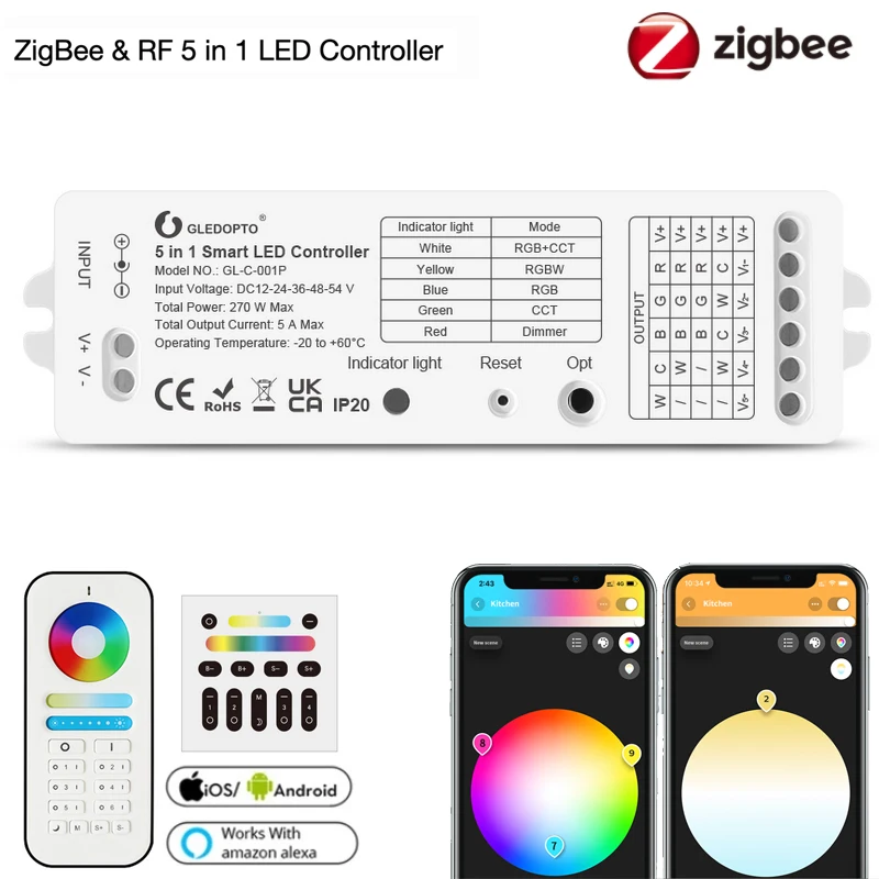 Умный регулятор яркости светодиодной ленты opto Zigbee 3 0 5 в 1 RGBCCT/RGBW/RGB/ CCT/Светодиодная