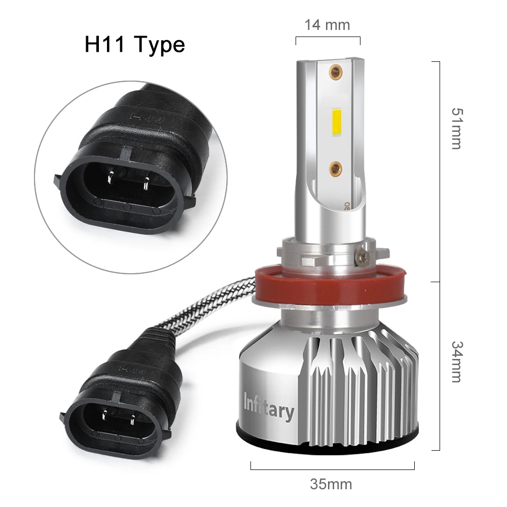 Infitary H7 H4 Автомобильные светодиодные фары H1 H11 H3 9005 9006 3000K 4500K 6500K 12V Водонепроницаемый зэс 1860 яркий авто фары головного света, противотуманные фары, лампы