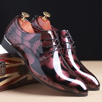 

Plus Size 38-48 Men Formal Dress Shoes Luxury Patent Leather Pointed Toe Floral Pattern Leather Shoes Men Oxford Shoes