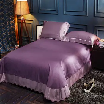 

1/3 Pcs/set Soft Solid Color Flat Sheet Silk Bed Skirt 250*250/270*250cm King Full Queen Bedspread Bed Sheet Pillowcase