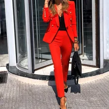 Office Lady Spring  Autumn Women  Long Sleeve Blazer Pant Suit 2 Piece Suits Ants Elegant Female Casual Business Matching Outfit