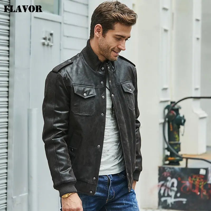 Bomber nueva chaqueta de cuero para hombre, chaqueta negra hecha de cuero chaqueta de cálida para el invierno - AliExpress