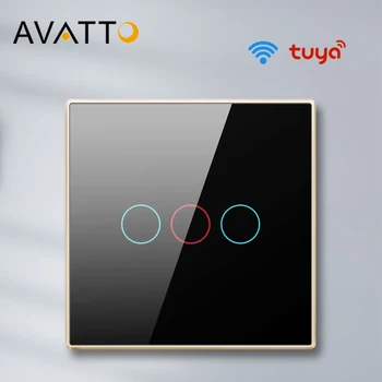 

AVATTO Tuya Wifi Switch, Smart Wall Switch with Metal Frame, Glass Panel EU 1/2/3 Gang Smart Home works swith Alexa, Google Home