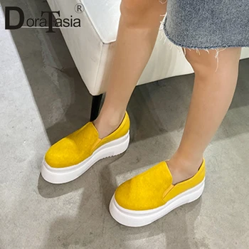 

DORATASIA Brand Lady Spring Flats Candy Color Round Toe Casual Office Flats Women Platform Genuine Leather Slip On Shoes Woman
