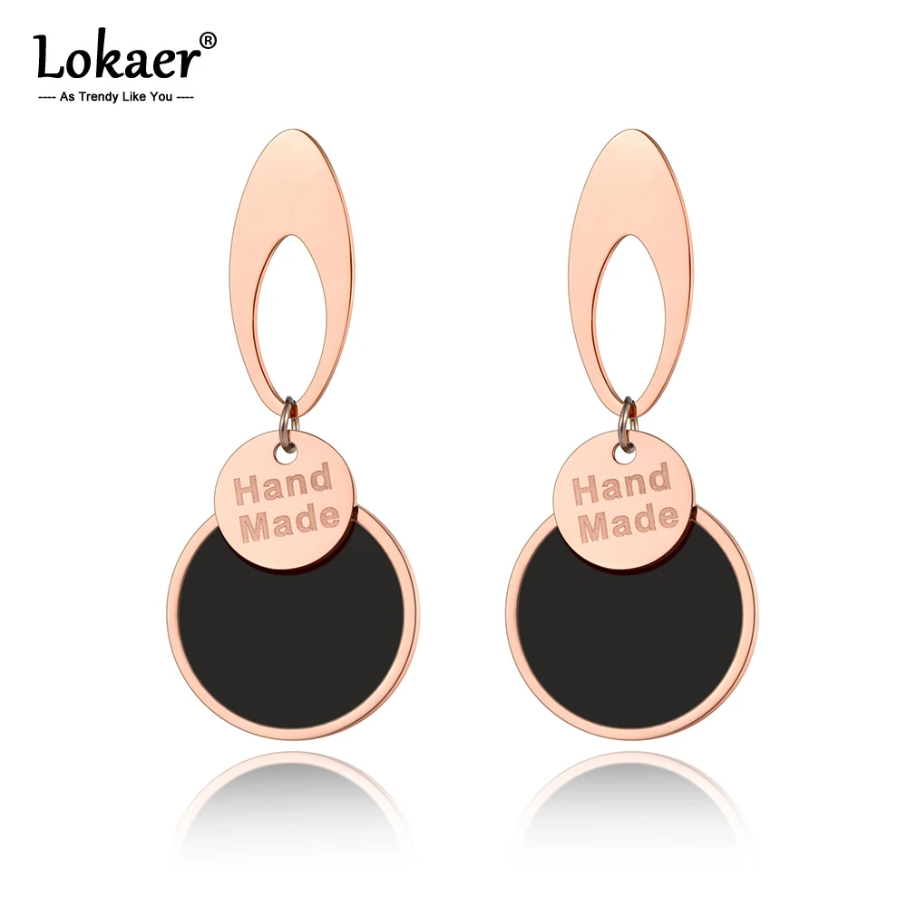 Lokaer Bohemia titanium серьги-гвоздики диски ручной работы из нержавеющей стали для женщин девочек розовое золото акриловые серьги ювелирные изделия E19188
