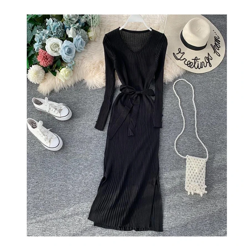 #Special Offers chic spring Autumn Winter black Sweater Dress Women v-neck Long Sleeve A Line thick Knit mini Dress female girl bodycon dress #Special Offers chic spring Autumn Winter black Sweater Dress Women v-neck Long Sleeve A Line thick Knit mini Dress female girl bodycon dress