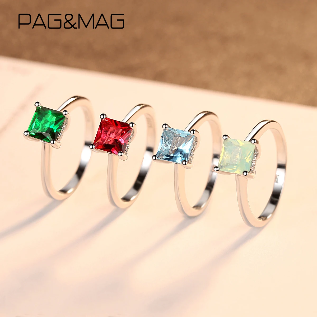Женские кольца с фианитами PAG &amp MAG простые серебряные квадратным дизайном
