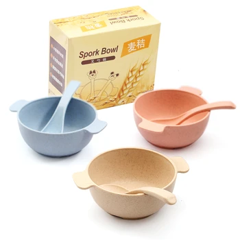 

2.Eco-set Baby Food Talheres Toddle Children Dishes Baby Food Bibs Tiger Formation Plus Green Blond Spoon