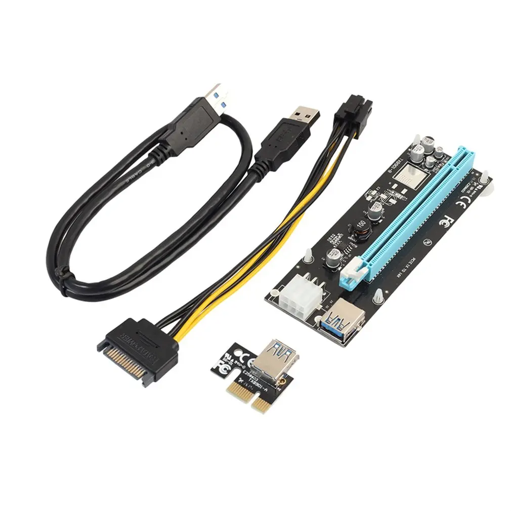 Мини PCI-E Express PCI-E Riser Card 1Х до 16Х с SATA 6pin кабелем USB 3,0 Riser для bitcoin Miner BTC машины