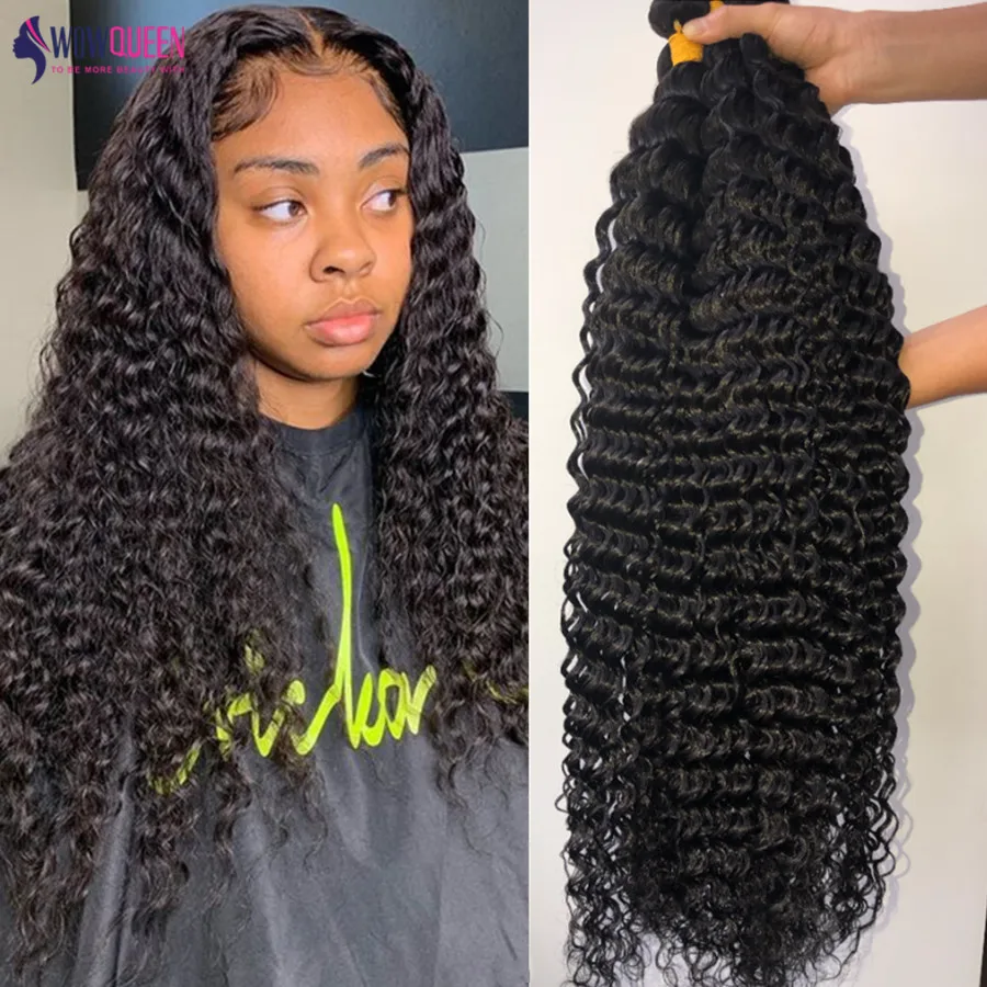 Human-Hair-Extensions WOWQUEEN Bundles-Hair Deep-Wave-Bundles Remy 30inch 3/4pcs