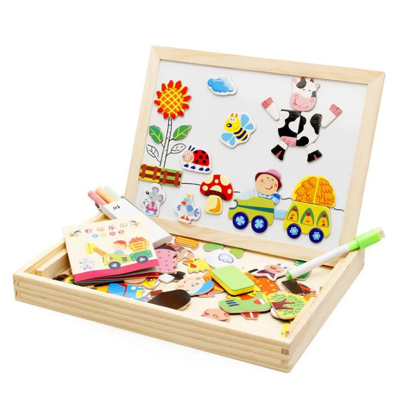 

MWZ Children Toy Wooden Puzzles Make-up Animal Joypin Double-Sided Magnetic Drawing Board Children Educational Puzzle