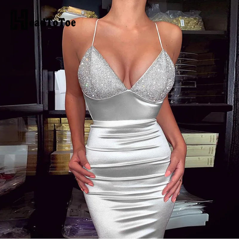 

Women Sexy Spaghetti Strap Sequins Bodycon Dress Ladies Night Club Party Dress
