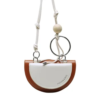 

Women's Bag Personalized Fashion Messenger Bag Small Group Fresh Beaded Pure PU Leather Contrast One Shoulder Semicircle Bag