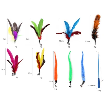 

Hot 11 PCS Cat Feather Toy With Small Bell Retractable Cat Toys Wand Colorful Feather Play Interactive Fun Toy for Cats