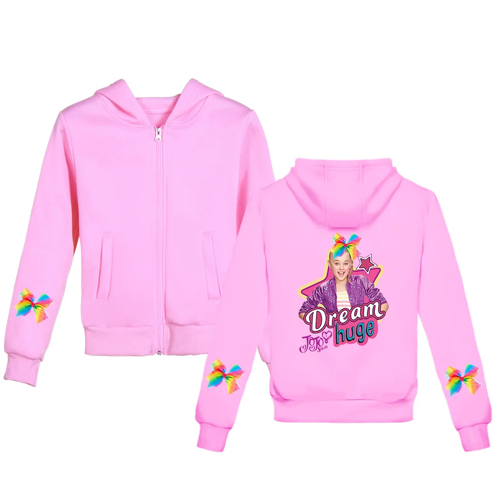 JoJo Siwa/осенне-зимняя Толстовка для девочек с длинными рукавами и принтом; Верхняя одежда с капюшоном на молнии; Детские хлопковые пальто; детская одежда из хлопка с героями мультфильмов - Цвет: D