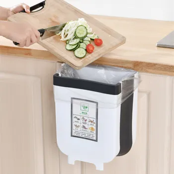

Folding Waste Bin Kitchen Cabinet Door Hanging Trash Bin Trash Can Wall Mounted Trashcan for Bathroom Toilet Waste Storage