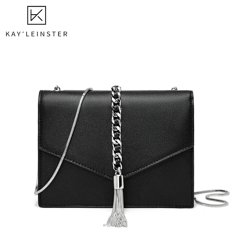

Black Leather Women Crossbody Bag Designers Tassel Luxury Shoulder Bags Simple Small Flap Messenger Purse Fashion Famale Bag