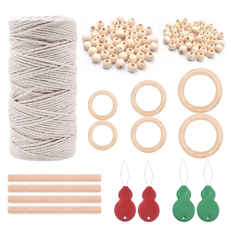 New Cotton Rope Wooden Wooden Bead Crafts Combination Set Wooden Stick  Tapestry DIY Accessories Material Can Be Customized