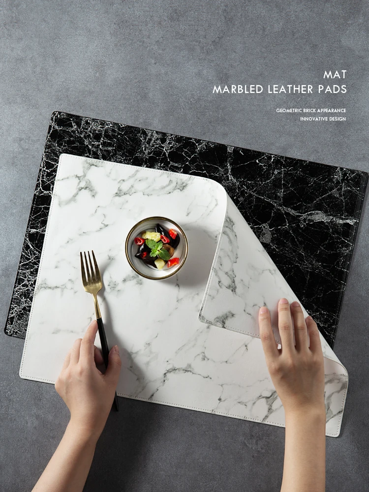 

Nordic Marbled Leather Placemat Insulation Pad Anti-scalding Table Mat Waterproof And Oilproof Western Food Mat