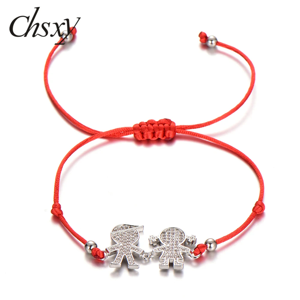 

CHSXY Lovely Cartoon Boy Girl Family Bracelet Adjustable White Gold Color Cubic Zirconia Red String Adjustable Handmade Bracelet