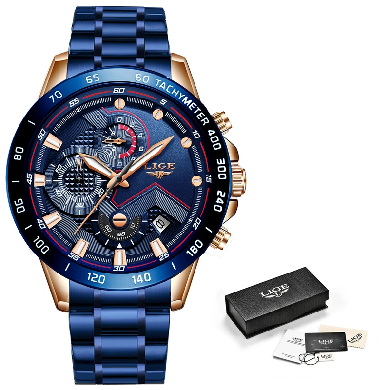 Lige New Blue Fashion Business Clock Mens Watches Top Brand Luxury All Steel Waterproof Quartz-6