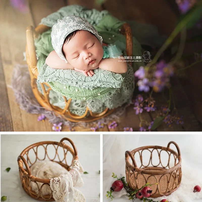 Panier Rond En Rotin Pour Photographie De Nouveau Ne Meubles Retro Pour Bebe Fille Et Garcon Arriere Plan De Lit Aliexpress